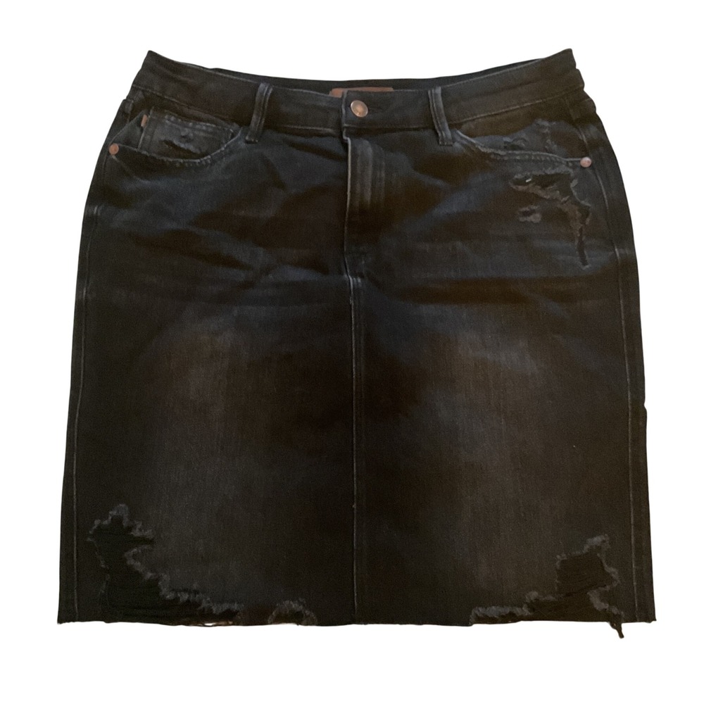 Judy Blue Distressed Black Denim Mini Skirt XL Raw Hem High Waisted Frayed